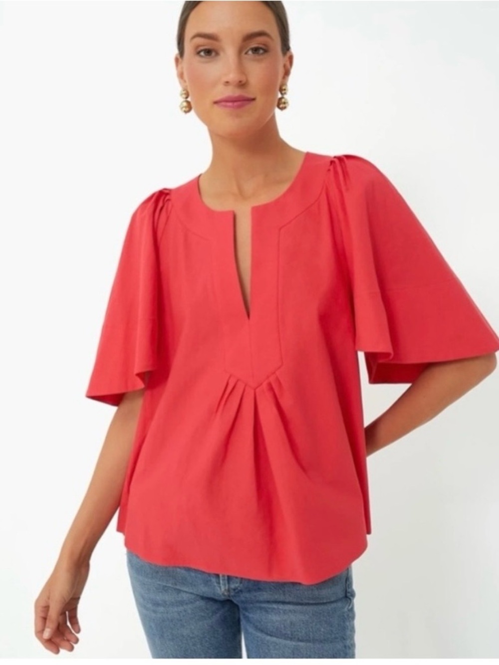 Tuckernuck Pomsnder Place Red Finley Flutter Sleeve Top Sz M Cotton